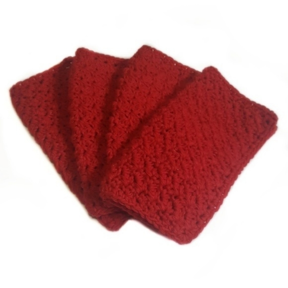 Handmade Cotton Dish Wash Cloth Set of 4-Red - Picture 2 of 6
